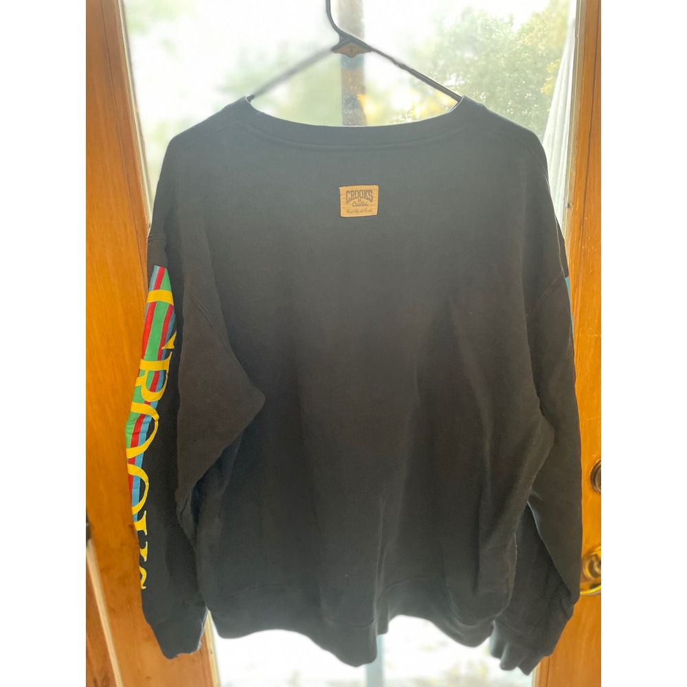 Crooks & Castles Sweatshirt XL Black Pullover Flags Striped Sleeve - Picture 7 of 10